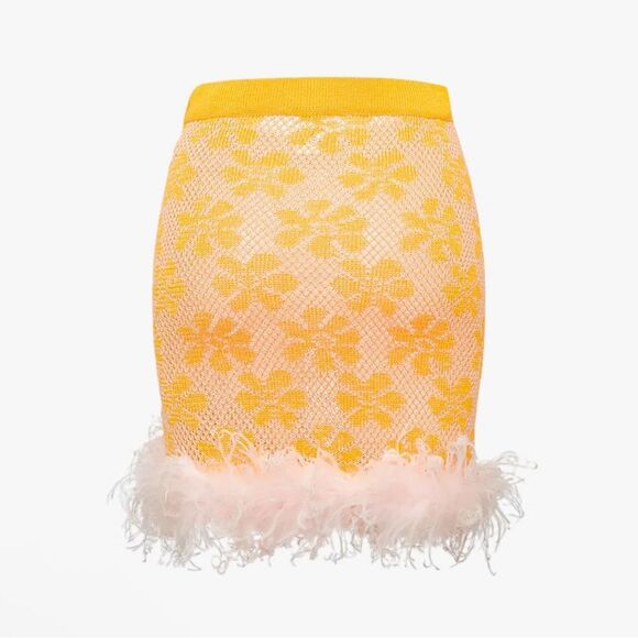 Andreeva Mini Knit Feather Trim Floral Skirt Yellow Size 6 - Picture 6 of 12